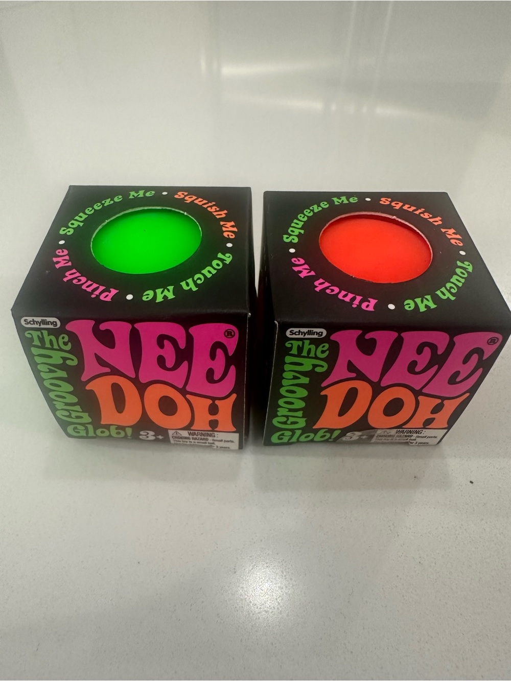 Set of 2 - NeeDoh Teenie groovy glob single pack Balls - orange & green